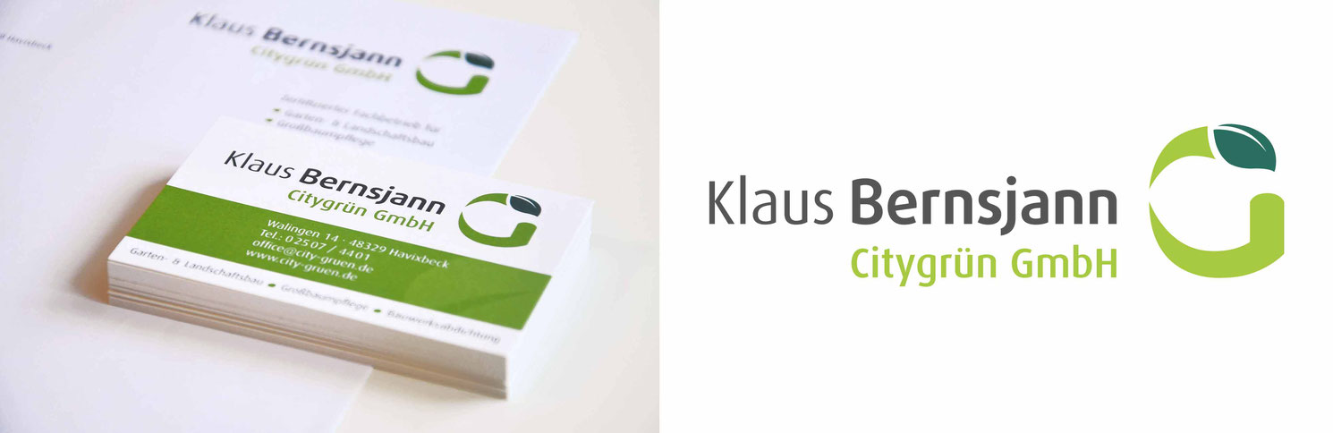 Logo Redesign und Gestaltung neuer Geschäftspapiere für Havixbecker Gartenbaubetrieb Klaus Bernsjann Citygrün GmbH