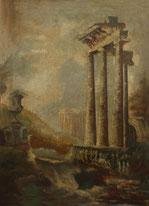 Vittorio Clementi, Capriccio architettonico (dipinto incompiuto), olio su tavola, cm 60 x 80, proprietà privata casa Clementi