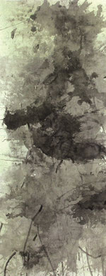 盛塘荷4 LONG LOTUS 4 175X75CM 纸本水墨与植物色 INK & MINERAL COLOR ON PAPER 2005 (收藏于上海 COLLECTED IN SHANGHAI)