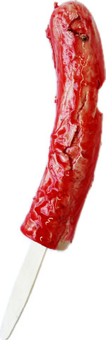 Wurst am Stiel, 2025, Holz, Silikon, Epoxidharz, 3,5 x 18 x 3,5 cm