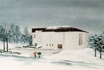 長野に建設の雪景色の美術館の手描きパース