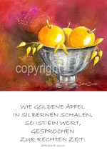 christliche Karten, goldene Äpfel in silbernen Schalen