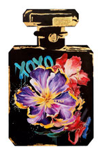 peinture acrylique bois flacon parfum lotus decoration intérieur salle de bain salon chambre moderne tendance design contemporain idée cadeau fin année noel paque anniversaire femme homme original fantaisie chic luxe promo soldes xoxo fleur violet