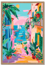 impression toile tableau peinture decoration intérieure moderne design contemporaine rue maison colorée  voyage mer provence  mediterrannée idee cadeau anniversaire mariage noel paques peps art pop ruelle escalier balcon village 