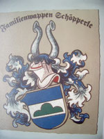 Wappenschild von Konrad Schöpperle,Nürnberg.Ist NICHT das Schöpperle-Familienwappen !!!!!Verziehrungen stammen vom Schöpperlin-Wappen Nördlingen!!
