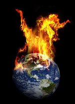 Creation of the Earth depicted by the globe engulfed in fire symbolizing the work of the Holy Spirit.