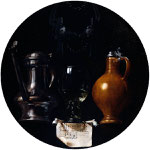 Emblematic still life with flagon, glass, jug and bridle, 1614