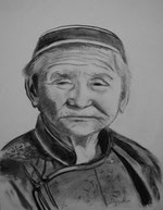 donna,mongola,anziana,carboncino