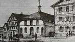 Synagoge in der Goldschmiedstraße ab 1850-1852, Randbild eines Sammelbildes, aus: Manuel Werner: Die Juden in Hechingen als religiöse Gemeinde, ZHG 20/1984, Seite 147, gemeinfrei