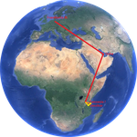 Flugroute - Frankfurt-Doha-Kilimanscharo