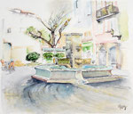 "La Place des Quatre Fontaines à Narbonne" 29x 39 cm 