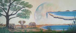 Elefanten in surrealer Landschaft   60cm x 140 cm   (verkauft)
