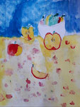 Les pommes, aquarelle de Nina, 6 ans
