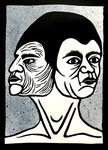 Rückschaufehler, 2023, Linolschnitt, Acryl, 30 x 21 cm