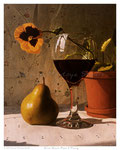 Wine Glass, Pear & Pansy  - 8.5" x 10"  - Oil on Wood Panel 
