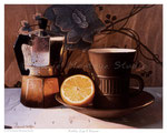 Kettle, Cup & Saucer  - 8.5" x 10"  -  Oil on Wood Panel 