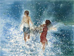 Water Players, 120x160 cm, 2024, Öl auf Leinwand
