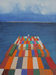 Containerschiff, Leinwand, Mischtechnik, 80 x 60, Mai 2013