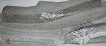 Abstraktion mit Blätter, sumi-e/1990/30,2x13,6/50,8x29,9cm/ ID: 8S122-1055