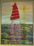 Scarlet sail (painting with collage)