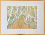 Birkenweg, Künstlerin: Anke Bavendam-Kreib, Größe: 50x40 cm (34x26 ohne Rahmen), Aquarell, Glaswechselrahmen goldfarben, BK02