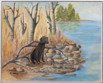 Hund am Wasser , Künstlerin: Karin Wolter,  Größe 51 x 41 cm, Öl auf Holz,  Plastikrahmen , Bild Nr. 043/1, 200 €