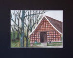 Bauernhaus , Künstlerin: Karin Wolter, Größe 50 x 40 cm (27,5 x 38 cm ohne Passepartout), Aquarell,  Blatt, Passepartout , Bild Nr. 064/1, Spendenvorschlag 150 €