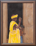 Afrikanische Frau mit Kind , Künstlerin: Karin Wolter,  Größe 35 x 45 cm (inkl. Rahmen), Öl auf Holz,  Holzrahmen , Bild Nr. 055/1, 150 €