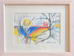 "Urbanes Leben", Künstlerin: Anke Bavendam-Kreib, Größe: 14x9,5 cm (22x17 cm mit Rahmen), Aquarell, Glaswechselrahmen, BK5