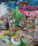 Schirmhirsch, 2015, Acryl/Lack/Ölkreide auf Leinwand, 110x90 cm
