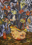 Carnivol, 2017, Lack, Acryl und Ölkreide auf Leinwand, 140 x 100 cm