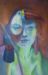"Kijken met Psyche en Hart."  2025. olieverf op paneel. 79 x 122 cm.      Een dialoog over verbondenheid van leven en tijd.