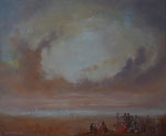 "Buiten de stad in een rode jurk" 2018. 50 x 60cm