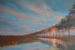 "Zonsondergang aan het water" . 2019.  40x60. olieverf op paneel.  Dat ongrijpbare licht van een wonder-moment. 