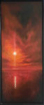 Verticale Zonsondergang . 2024,  50X125 cm. Olieverf op paneel.  De stilte van het landschap, het fluisteren van het riet. Het zingen van het licht. 