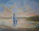 "een rondje fietsen" 2021, olieverf op doek, 24x30 cm. 