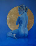 olieverfstudie voor een bladgoud maan. 2022. 40x50. achteraanzicht