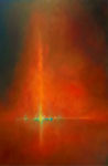 " Hemels Lichtpunt"   2024. 70x120, olieverf op doek.  'Je kunt niet op ontdekkingsreis naar verre horizonten gaan zonder de kust los te laten '... De lichtflits bij het moment van conceptie.