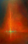 " Hemels Lichtpunt"   2024. 70x120, olieverf op doek.  'Je kunt niet op ontdekkingsreis naar verre horizonten gaan zonder de kust los te laten '... De lichtflits bij het moment van conceptie.