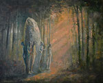Hunebedbouwers, paletmes. 50 x 40 cm. 2020. 