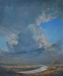 "De bocht bij het riviertje", 2020. 50x60. Olieverf op linnen. Van die intieme plekjes, die bestaan onder dat grote hemelgewelf.