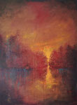 "Gekruist Licht" 2021, olieverf op paneel. 80 x 100. De wildernis bevat antwoorden op vragen die de mens nog niet heeft leren stellen.