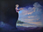"Cassiopeia" 2021,  60X80, olieverf op doek. Cassiopeia is een goed te herkennen,  beeldschoon,  sterrenbeeld aan de noordelijke hemel. Ik heb 28 jaar in de tropen gewoond, en als ik haar soms aan de hemel zag,  voelde ik mij meteen thuis. 