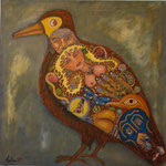 L'oiseau et son monde acrylique sur toile 