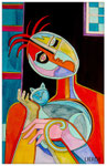 Titre : CARESSES DE CHAT  Médium : Encre sur papier Dimensions : 40 x 30 cm Année : 2018  DISPONIBLE