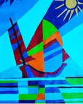 Titre : LA JONQUE COLOREE   Médium : Acrylique sur toile non encadrée  Dimensions :59,4 x 42 cm   Année : 2021  NON DISPONIBLE  