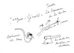 Dessin retrouvé au dos d'une photo représentant son fils Jacques accompagné de son épouse Josette et de son fils Gérald et envoyée à la nièce d'Octave Sanspoux à Los Angelès vers 1962