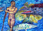 Der Faehrmann, Acryl auf Baumwolle, 80 cm x 60 cm, 2019