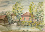 Orangerie, vom Wald aus gesehen, 1990, Aquarell, 36x47