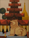 (Löwe vor Pagode (40 x 50 cm)